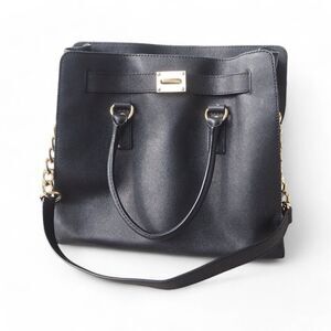 Michael Kors Hamilton Large‎ Saffiano Leather Tote Bag Purse Black / Gold OS